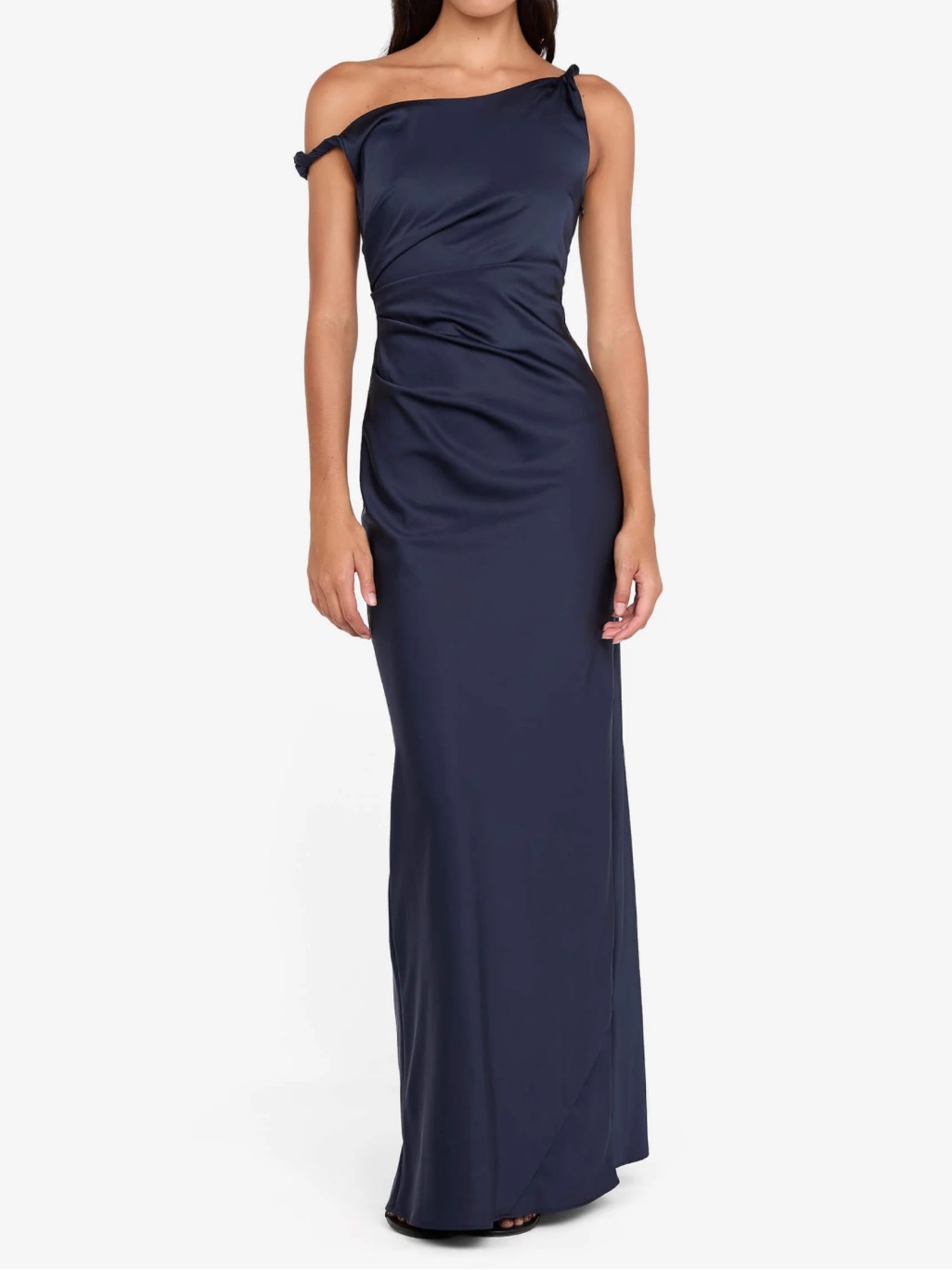 Bec + Bridge Lunetta Twist Strap Dress Navy Ink Satin Formal Gown Wedding